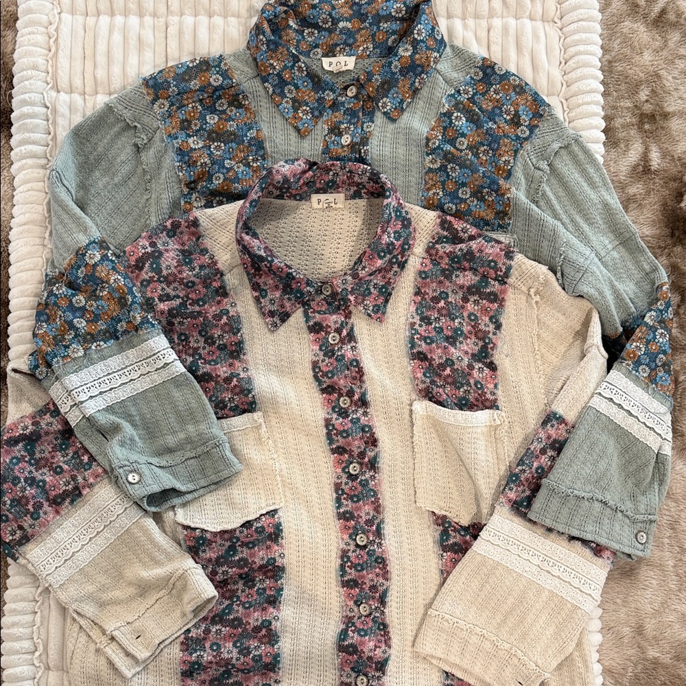 POL Floral Patchwork Button-Up Shirts